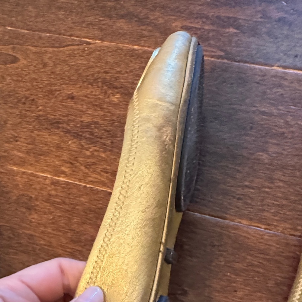 Tory Burch Minnie Travel Ballet Flats Gold Metallic Logo Leather Size 7 Packable - Picture 5 of 6
